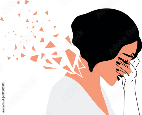Sad woman with shattering personality. Mental problem concept