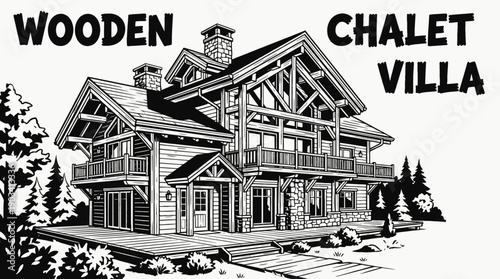 mountain wooden chalet villa architecture building featuring luxury residential property real estate design and durable exterior construction in rural alpine landscape ideal for housing investment