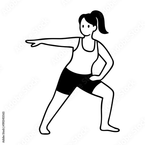 Dibujo sencillo con líneas de una mujer con ropa deportiva, haciendo ejercicio físico