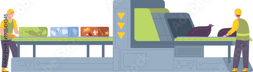 Garbage recycling factory. Industrial trash facility illustration