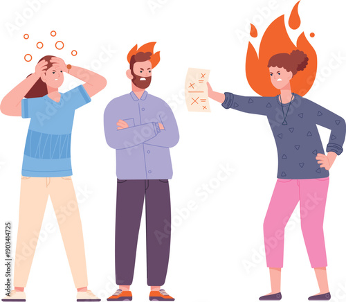 Angry woman yell. Work problem conflict concept