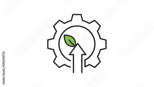 Gear with green leaf sprout icon.