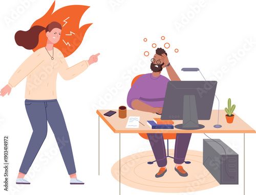 Angry work manager shouting. Business trouble on workplace