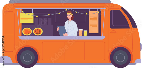 Food truck illustration. Street pizza cafe icon
