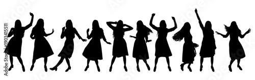 Dancing women silhouette, expressing joy and movement. Set. Vector illustration.