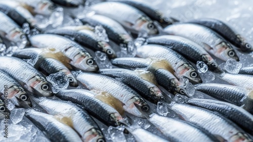 Wallpaper Mural Fresh fish display on ice, detailed shot of sardines. Close-up, food photography Torontodigital.ca