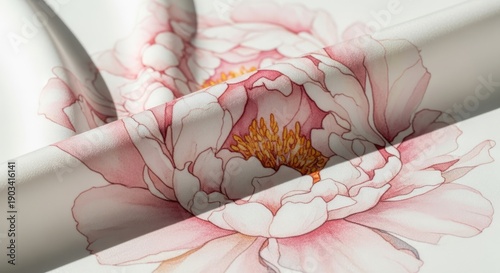 Elegant Watercolor Peony Floral Pattern on Soft Draped Fabric for Textile Design