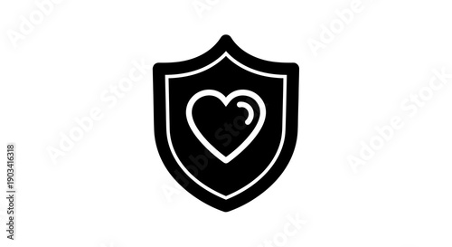 Shield with Heart Icon Vector Illustration, Symbol of Health Protection, Security, and Love, Isolated on White Background for Medical and Insurance Concepts