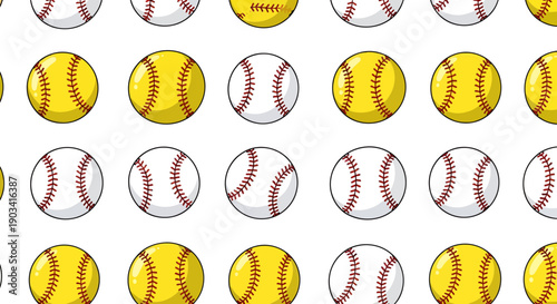 Seamless Pattern of Baseball and Softball Balls, Vector Illustration, Sports Background, Game Equipment Design
