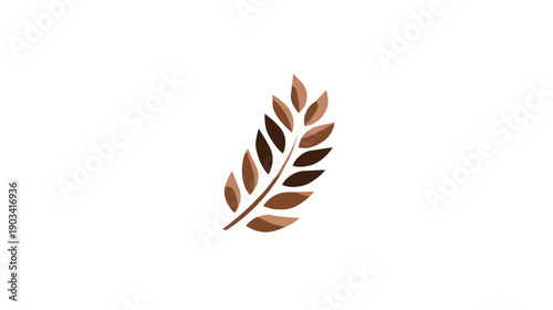 A stylized illustration depicting a plant's sprig, with leaves in earth tones against a white background