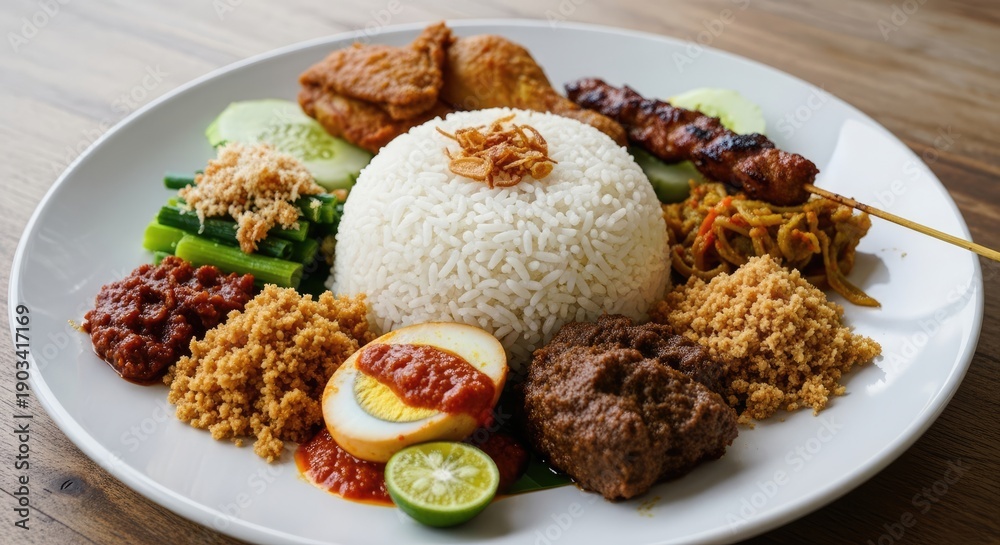 custom made wallpaper toronto digitalA plate of Indonesian nasi campur, a mixed rice dish, with various colorful side dishes