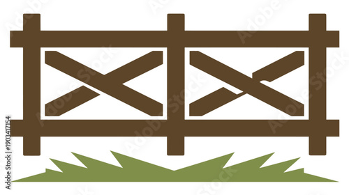 A wooden fence with an "X" pattern, set against white background, with a green grass beneath