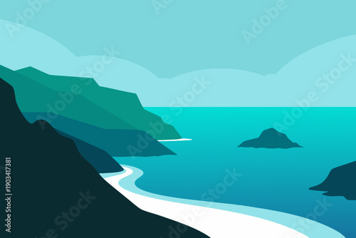 Noronha Shoreline Minimal Vector Seascape
