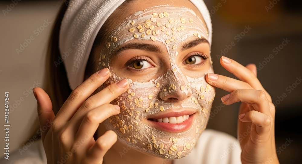 custom made wallpaper toronto digitalYoung woman applying natural oatmeal face mask for healthy skin glow at home spa