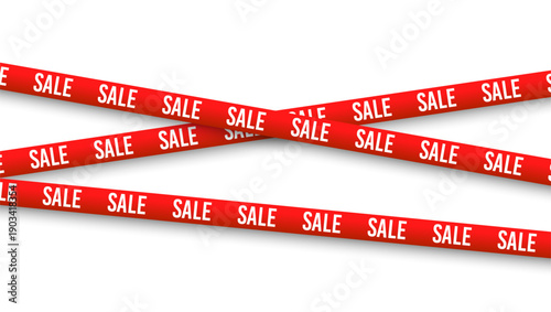 Red sale tapes isolated on white background. Vector realistic ribbons for promotion, advertising, clearance offers, and shopping design templates.