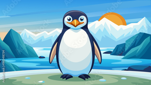 Very beautiful penguin standing upright against a clean natural background, expressing charm, balance, and simplicity within a cold and pristine environment.