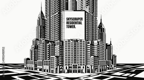 urban skyscraper residential tower architecture building representing modern luxury property real estate design and advanced exterior construction within downtown city landscape housing investment