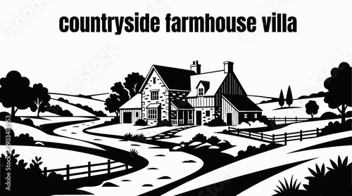 traditional countryside farmhouse villa architecture building presenting classic residential property real estate design with authentic exterior construction in rural agricultural landscape