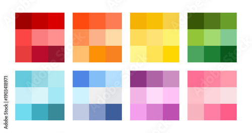 Set of Rainbow color palette in red orange yellow green blue purple pink, colorful squares, scrapbook paper, card template, pride, wallpaper background, vector illustration, shades of rainbow vector 
