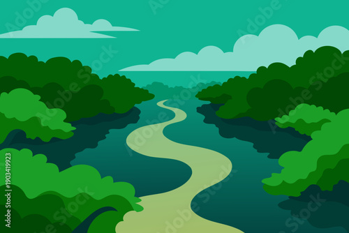 Amazon Forest Canopy with Winding River 