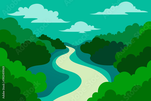 Amazon Forest Canopy with Winding River 