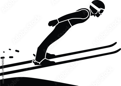 Winter Olympic ski jump silhouette. 