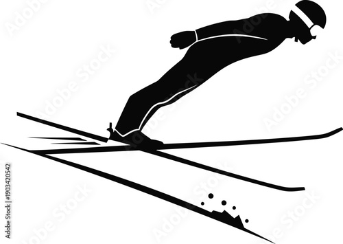 Winter Olympic ski jump silhouette. 