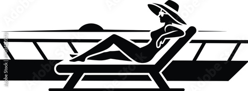 Stylish woman relaxing on a cruise ship deck or by a pool. 