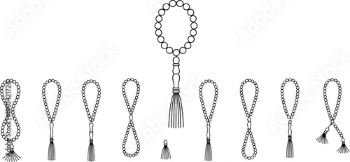 Islamic Tasbih Prayer Beads Outline Vector Set with Multiple Loop Styles for Muslim Worship and Spiritual Design