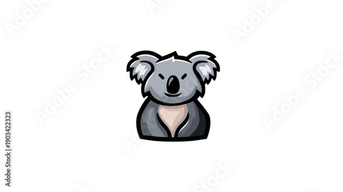 A stylized cartoon koala bear with a simple design, using grayscale and soft colors