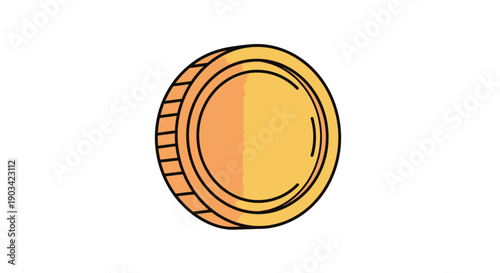A charming hand-drawn style illustration of a golden coin representing wealth and financial success