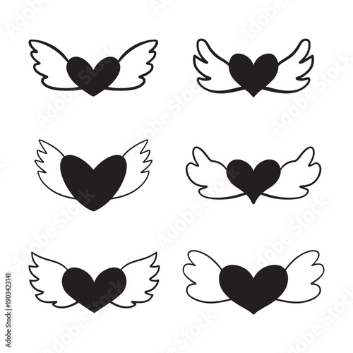 Heart with wings, hand-drawn illustration