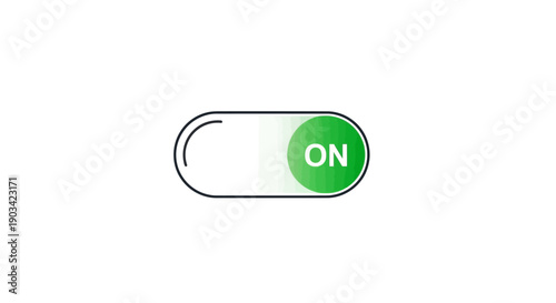 Modern digital ON toggle switch icon representing active status for user interface design elements