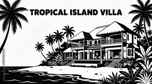 tropical island beachfront villa architecture building featuring luxury residential property real estate design and open exterior construction in coastal landscape for exclusive housing investment