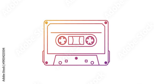 Vibrant gradient outline of a classic audio cassette tape symbol representing vintage music