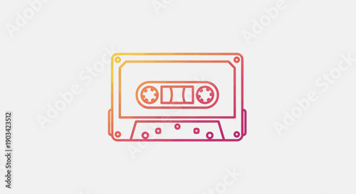 Vibrant gradient outline illustration of a classic audio cassette tape on a clean white background