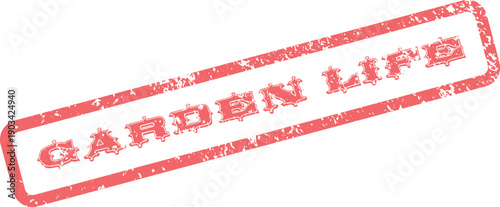 Rustic red garden life concept stamp representing sustainable organic living and natural beauty