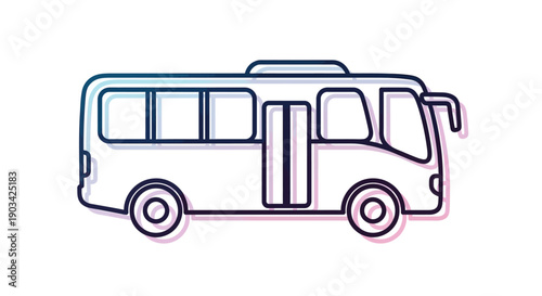 Simple outline illustration of a public transport bus icon with a gradient shadow effect for design