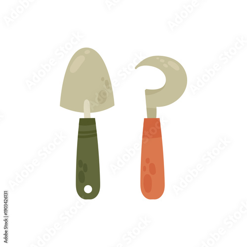 Rural farming instruments. Agricultural tools, farming equipment flat vector illustration