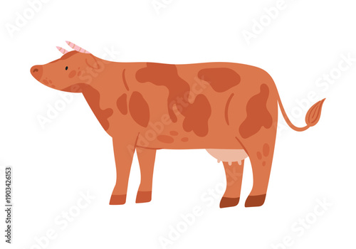 Cow animal farm. Farming activity, ranch animal growing flat vector illustration