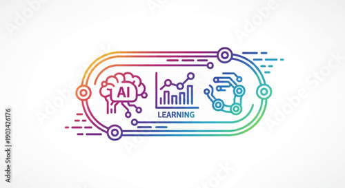 Gradient line art concept of artificial intelligence machine learning and robotic process automation