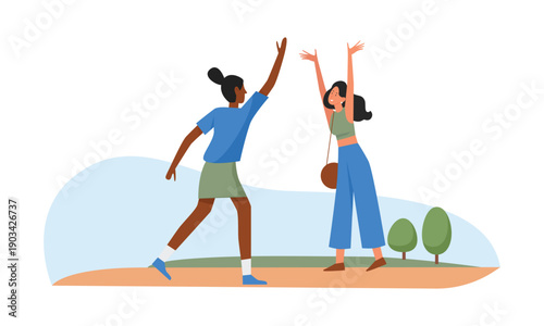 Excited female friends meeting. True friendship, spending time together, female friendship flat vector illustration