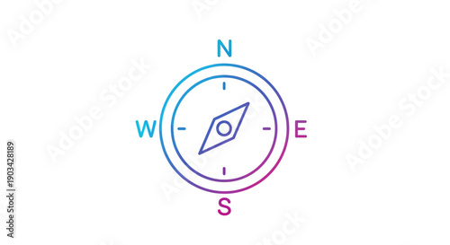 Modern Gradient Line Compass Icon Representing Exploration Direction and Finding Your Way