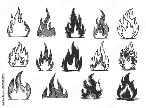 Collection of Hand-Drawn Fire in Various Styles