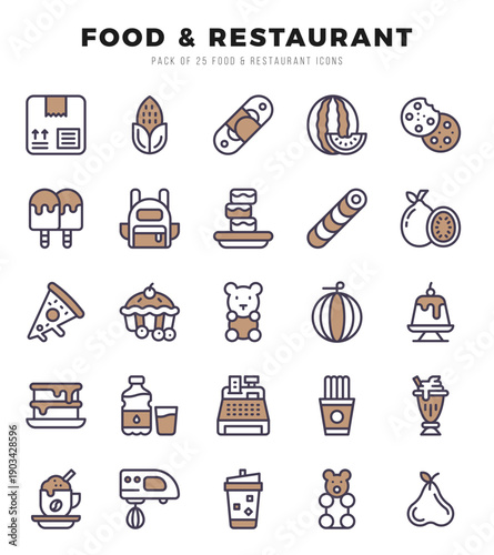 Food and Restaurant Two Color icons collection. 25 icon set in a Two Color design.