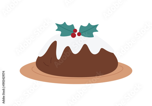 Traditional Christmas cake. Xmas food, pastry product, gingerbread cookies flat vector illustration