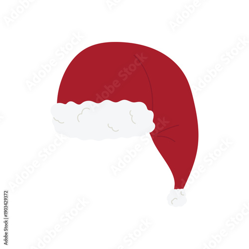 Christmas santa hat. Winter xmas holiday clothes, Christmas tradition flat vector illustration
