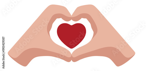 Heart hand gesture icon, love and affection symbol, flat vector illustration on transparent background