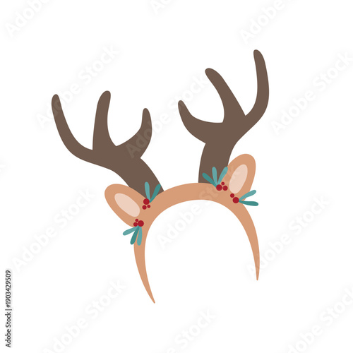 Reindeer Christmas hat. Festive xmas mask, traditional costume flat vector illustration