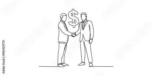 Two businessmen shaking hands after a successful deal with a dollar sign symbol above Vector, illustration